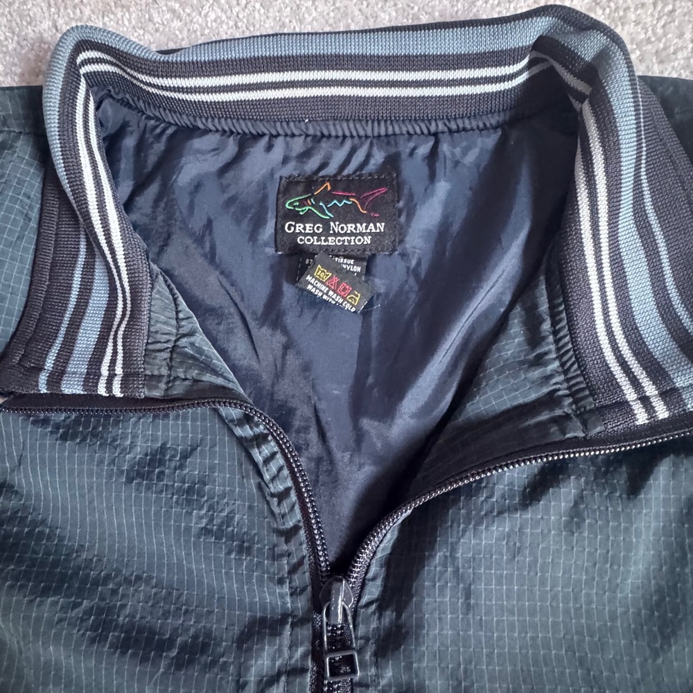 Greg Norman Collection Mens L 1/4 Zip‎ Windbreaker Pullover Navy Shark Logo